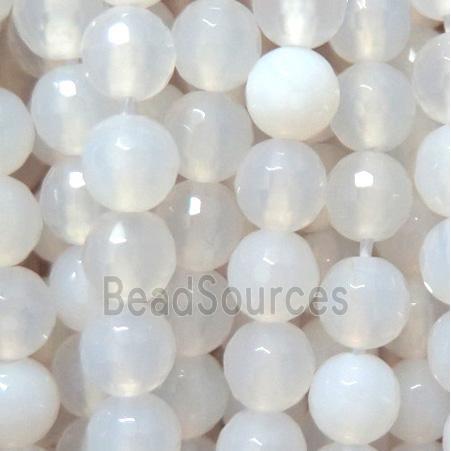 white Agate Stone Bead, faceted round