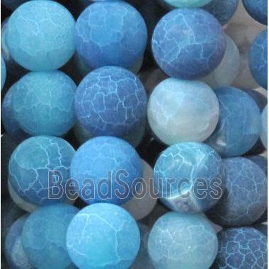 round frosted blue crackle agate beads