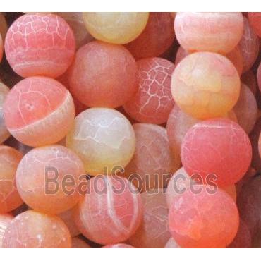 round frosted orange crackle agate beads