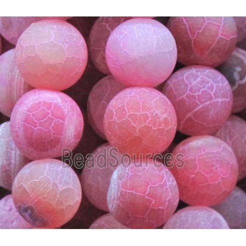 round frosted hotpink crackle agate beads