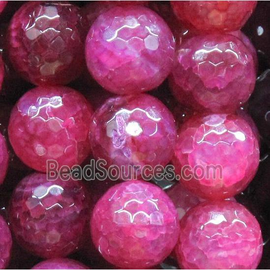 veins agate beads, faceted round, pink