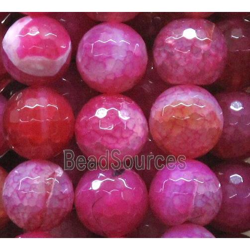 dragon veins agate beads, faceted round, hot-pink