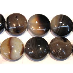 coffee stripe Agate beads, flat round