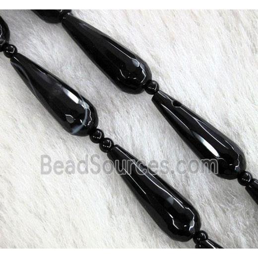 black agate beads, faceted 3D-teardrop