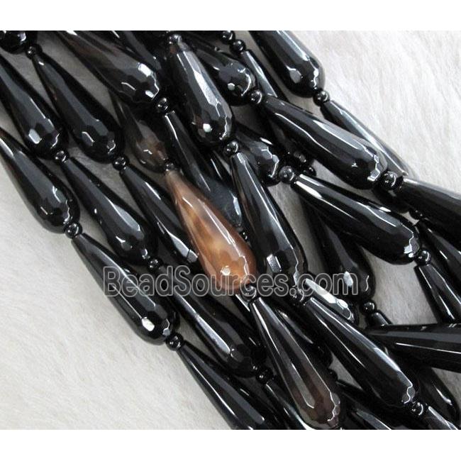 black agate beads, faceted 3D-teardrop