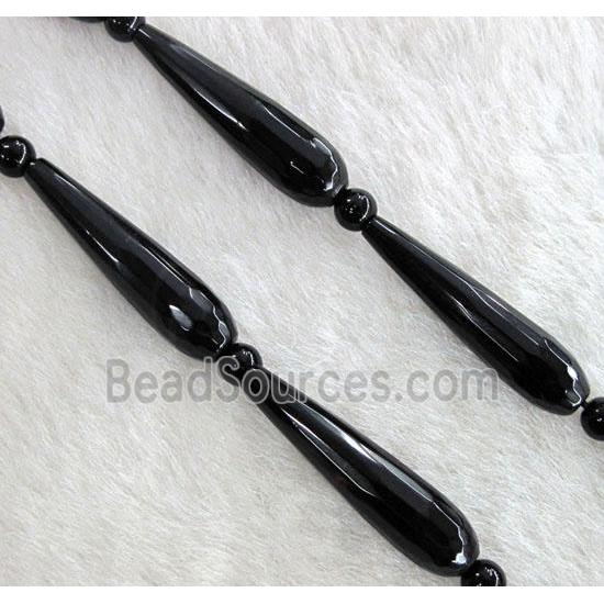 black agate bead, faceted 3D-teardrop