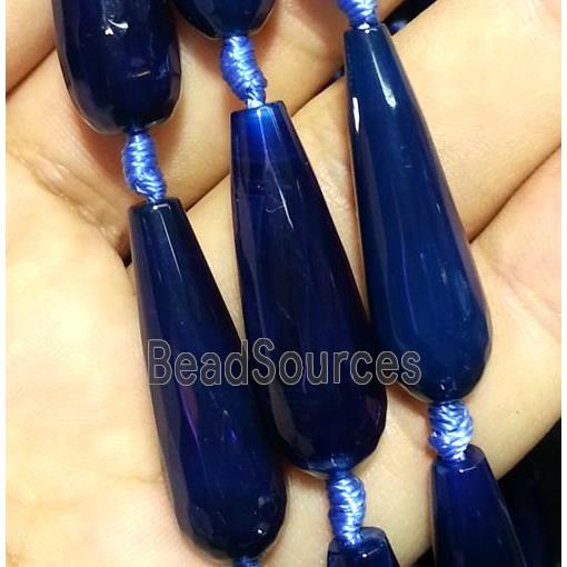 dark-blue agate beads, faceted teardrop