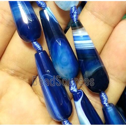 blue agate beads, faceted teardrop