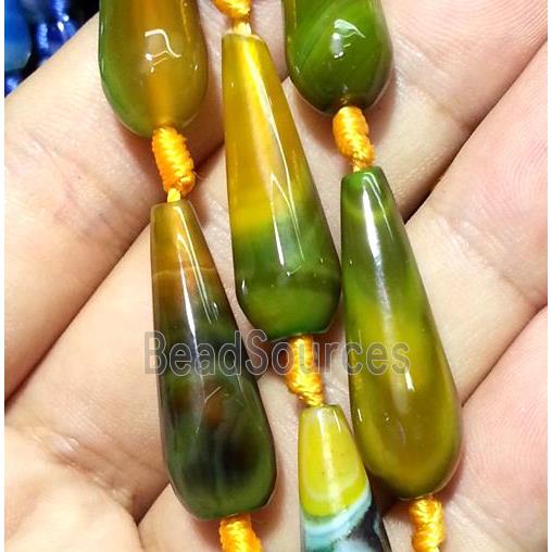 olive agate beads, faceted teardrop