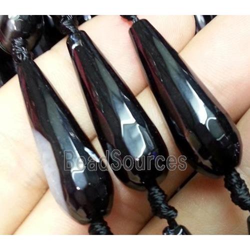 black agate beads, faceted teardrop