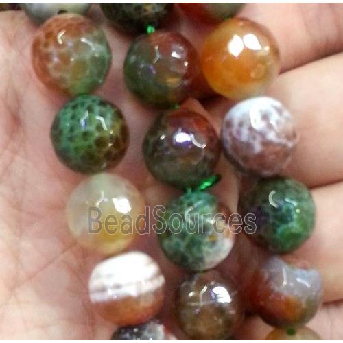 Fire Agate beads, faceted round, multi color