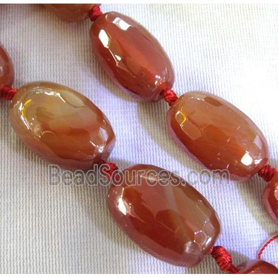 red agate beads, faceted barrel