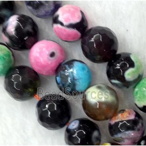 Dichromatic agate bead, faceted round, mixed color