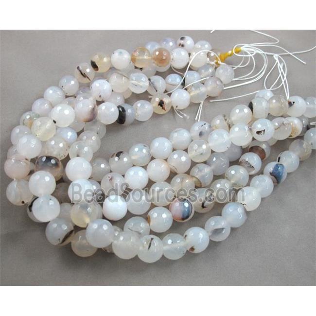 faceted round Heihua Agate beads, white