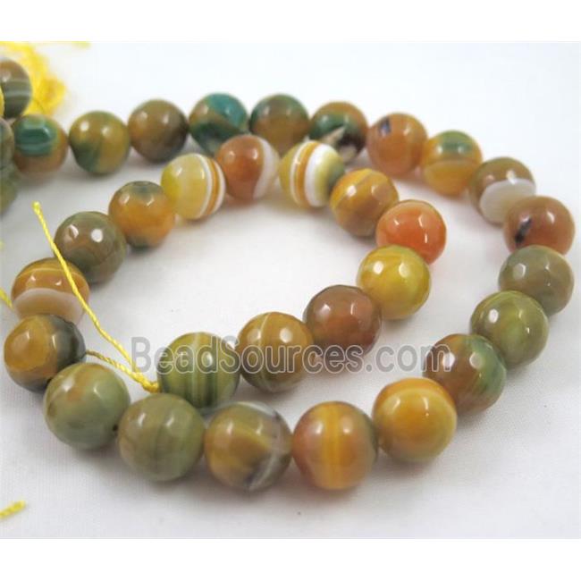 stripe agate beads, faceted round, yellow