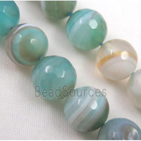 stripe agate beads, blue amazonited color, faceted round