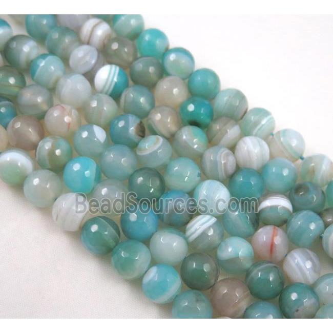 stripe agate beads, blue amazonited color, faceted round