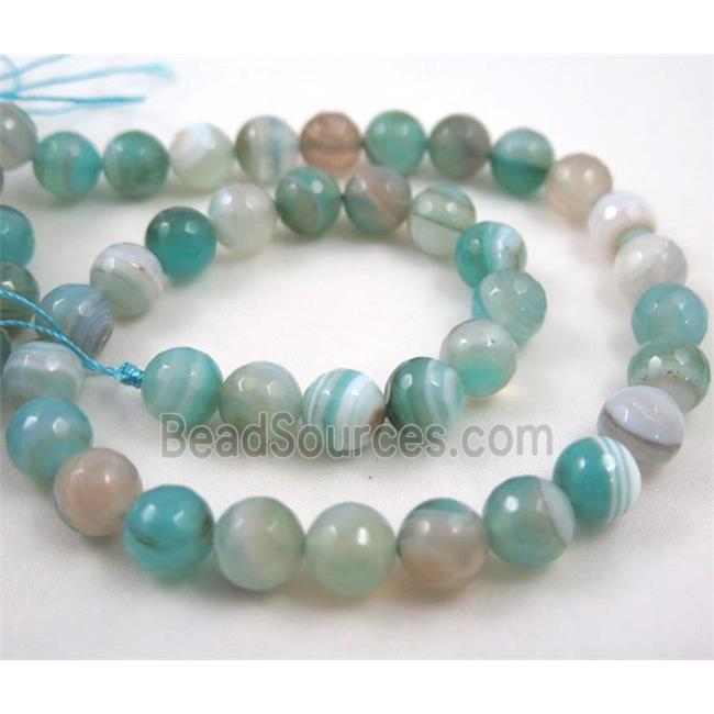 stripe agate beads, blue amazonited color, faceted round