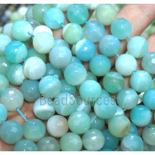 stripe agate beads, blue amazonited color, faceted round