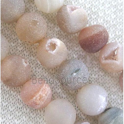 round matte Agate beads with Druzy, natural color