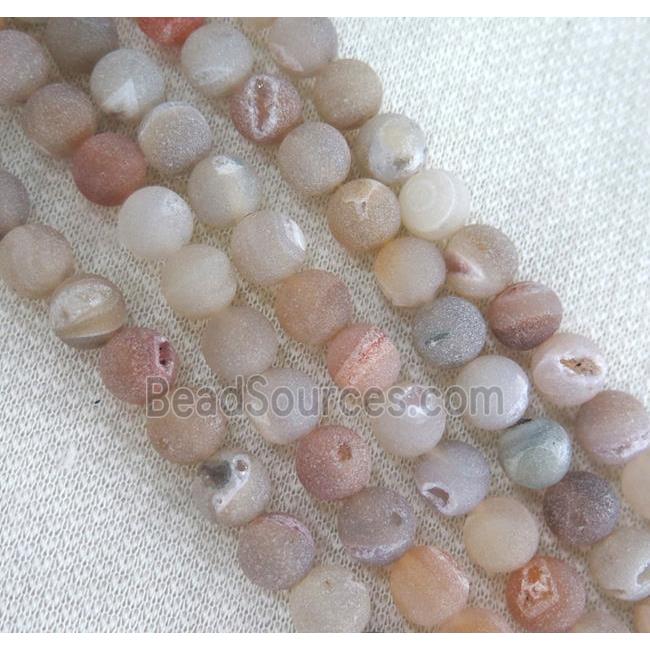 round matte Agate beads with Druzy, natural color