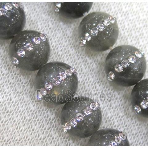 round labradorite beads with rhinestone