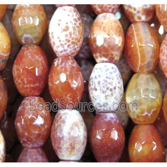 fired agate beads, faceted barrel, orange