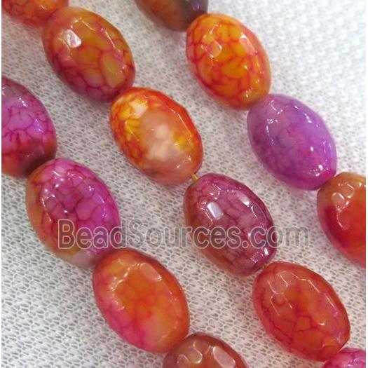 dragon veins agate bead, faceted barrel, red