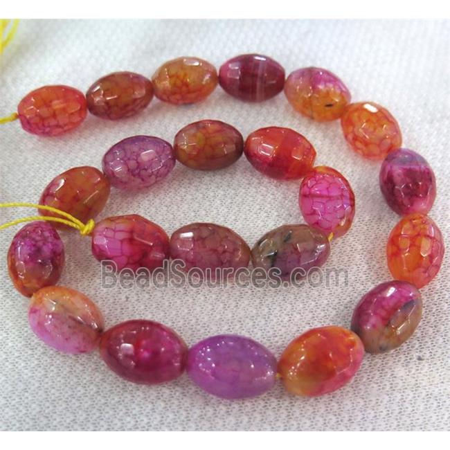 dragon veins agate bead, faceted barrel, red