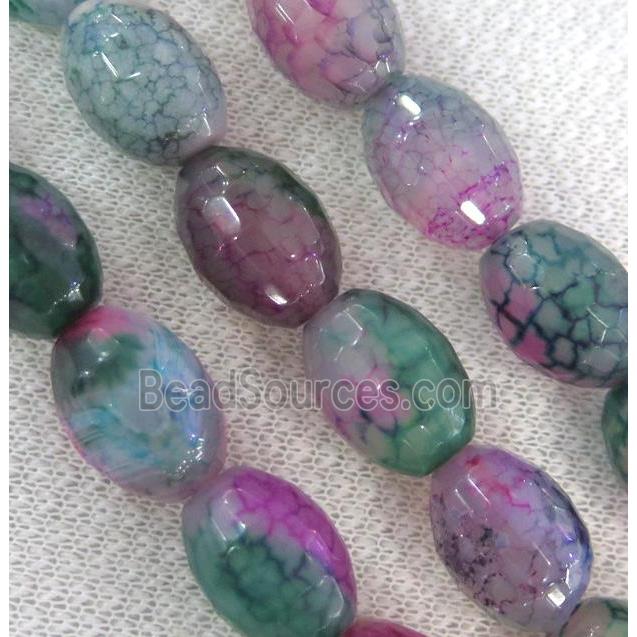 dragon veins agate bead, faceted barrel, colorful