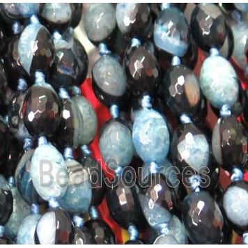 blue druzy agate beads, faceted barrel