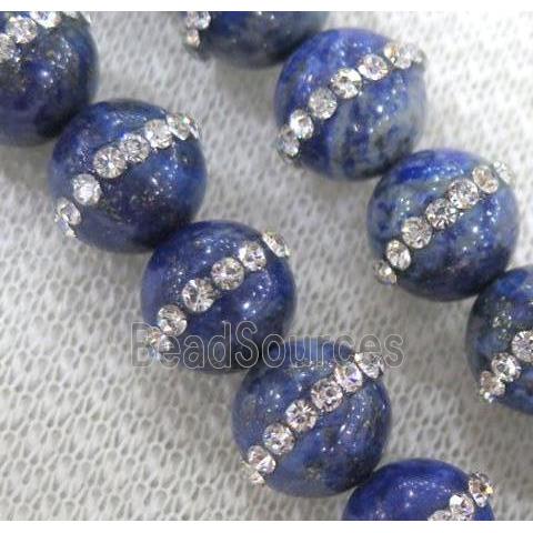 lapis lazuli beads paved rhinestone, round