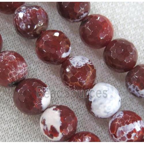 fired agate beads, faceted round, deep-red