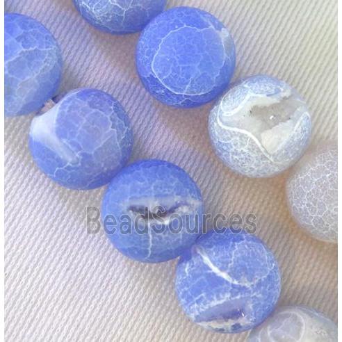 blue Frosted Agate Beads with druzy, round