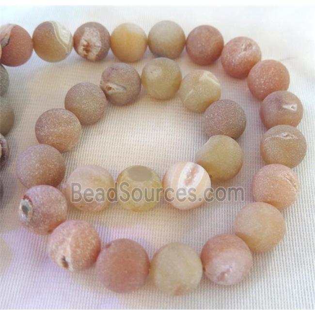 Frosted Agate Beads with druzy, round, gray-orange