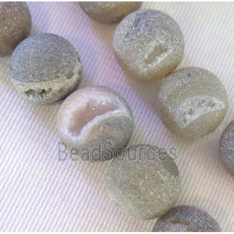 Frosted Druzy Agate Beads, round, gray