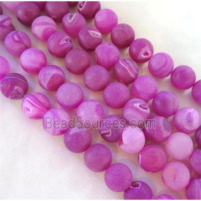 Frosted Agate Druzy Bead, round, hotpink