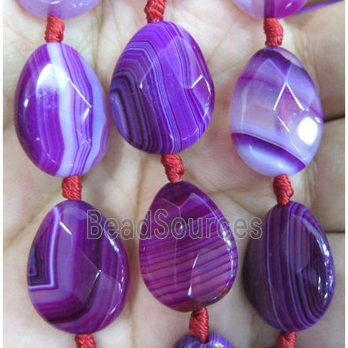 purple striped agate beads, faceted teardrop