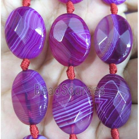 purple striped agate beads, faceted oval