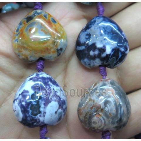 Dichromatic Agate heart beads, mixed color