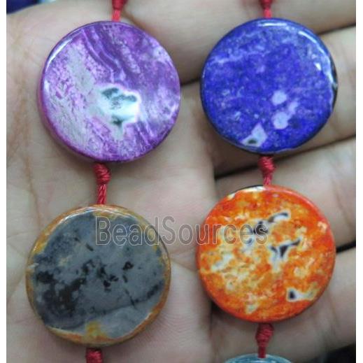 Dichromatic Agate beads, flat-round, mixed color