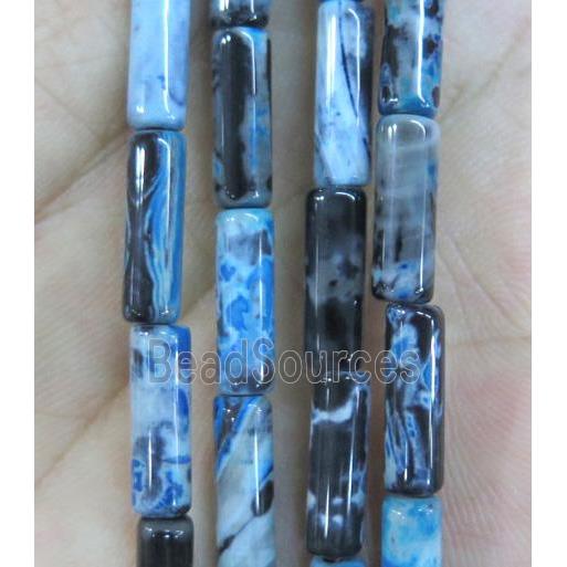 Dichromatic Agate beads, tube, blue