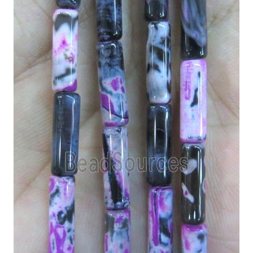 Dichromatic Agate beads, tube, hotpink