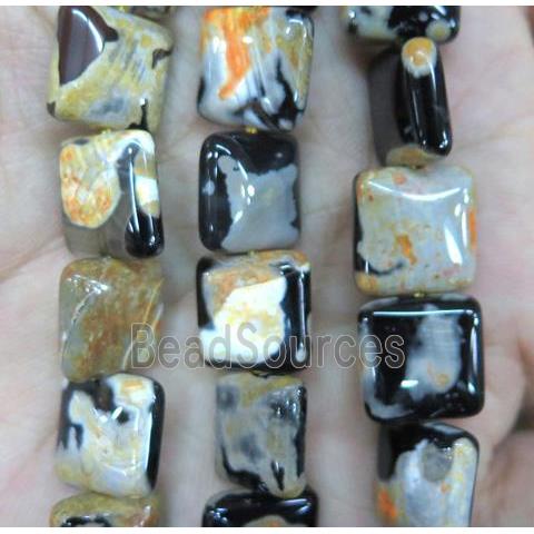 Dichromatic Agate beads, square, yellow