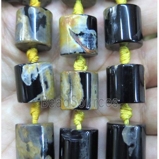 Dichromatic Agate beads, tube, yellow