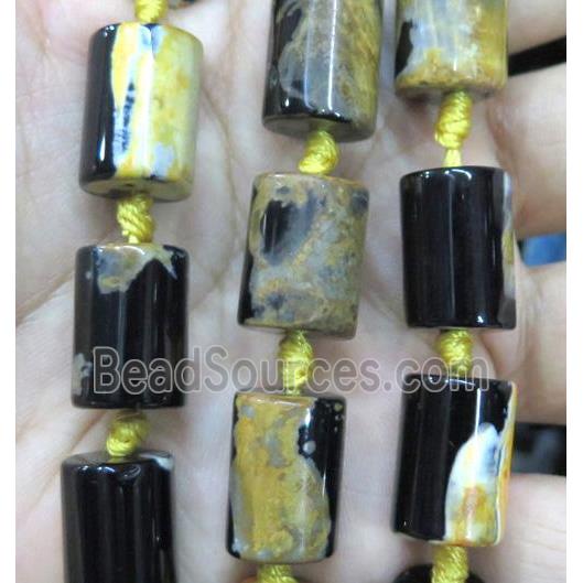 Dichromatic Agate beads, tube, yellow