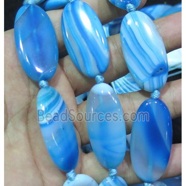 stripe Agate beads, oval, blue