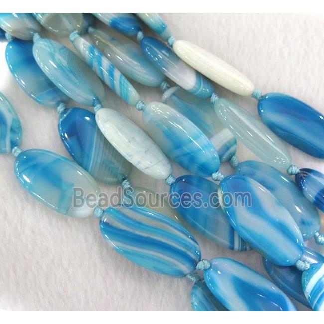 stripe Agate beads, oval, blue