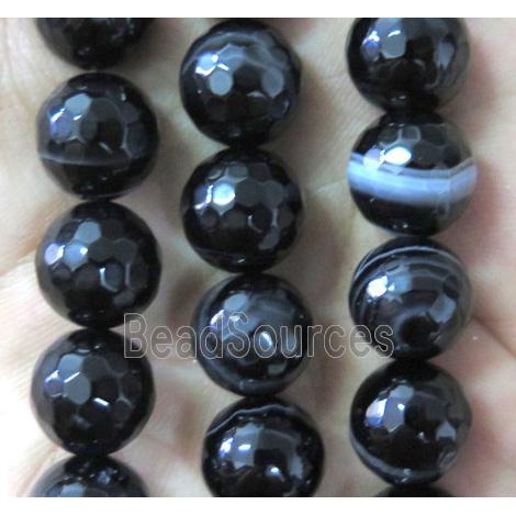 black agate beads, faceted round