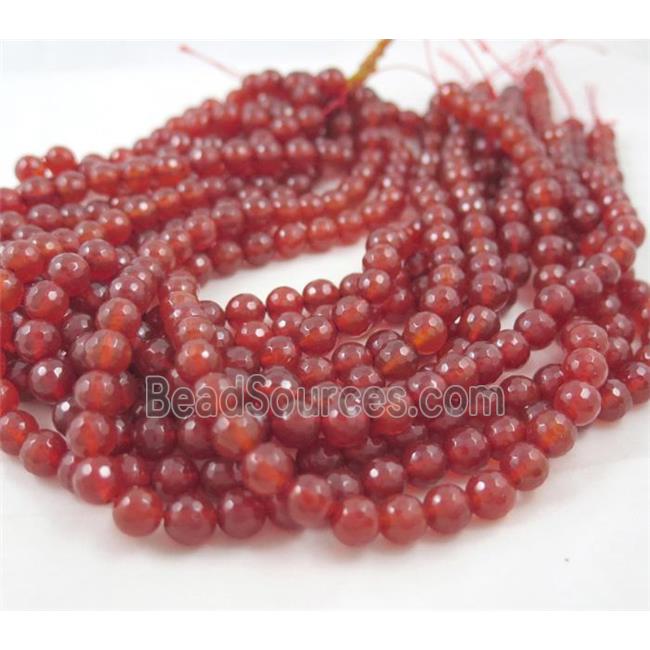 red agate beads, faceted round